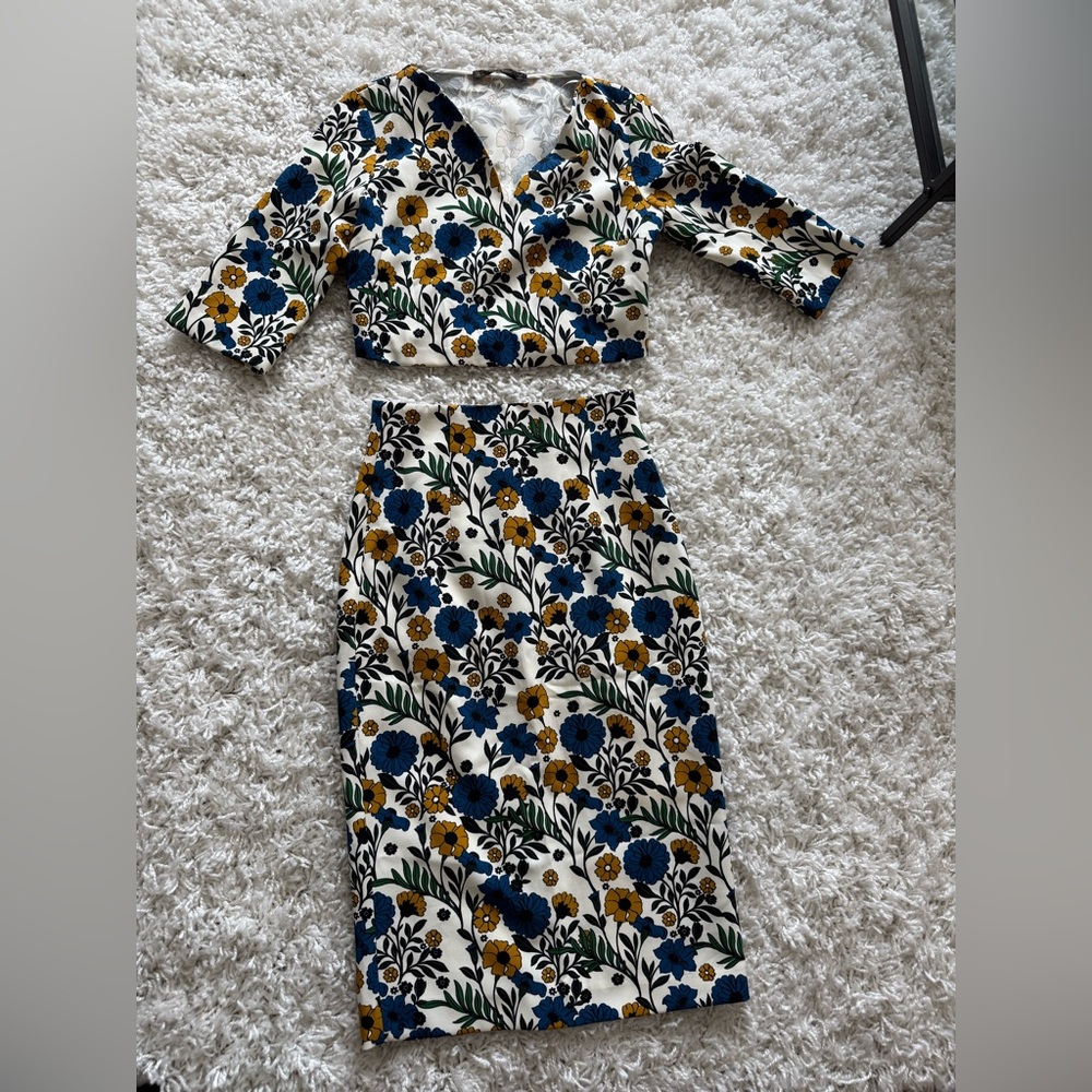 Zara Blue and Yellow Floral Midi Set